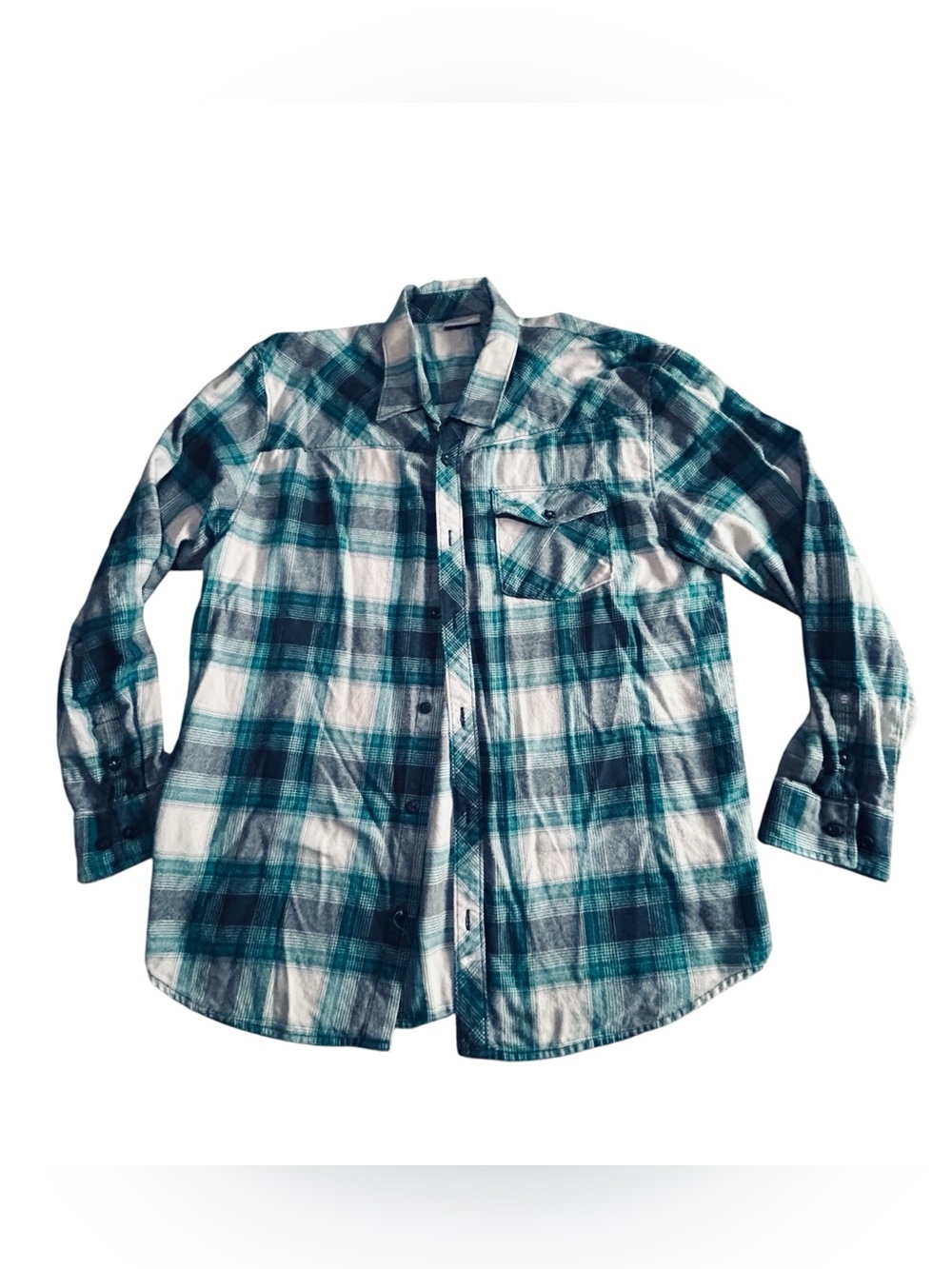 Vans Teal and White Plaid Button-Up Shirt